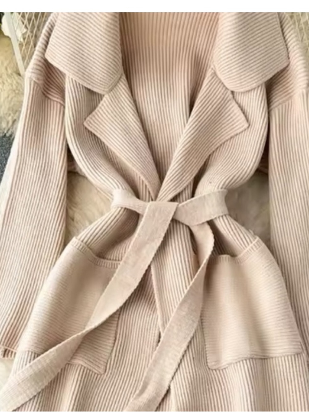 NWT β’ GORGEOUS Cream Longline Knit Belted Cardigan Sweater Coat / Coatigan - Picture 7 of 12